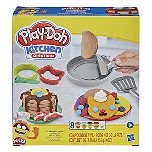 Play-Doh Kitchen Creations Flip 'n Pancakes Playset 14-Piece Breakfast Toy for Children 3 Years and Up with 8 Non-Toxic Modelling Compound Colours,Multi