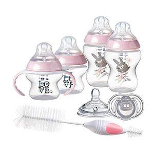 Tommee Tippee Closer to Nature Newborn Baby Bottle Feeding Starter Set, Anti-Colic Valve, Breast-Like Nipples - BPA-Free, Pink (Design May Vary)
