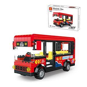 WANGE School Bus Toys for Kids Children's Building Blocks London Bus Vehicles Model Kid's Creative Gift Pull Back Cars Play Set (Intercity Bus)