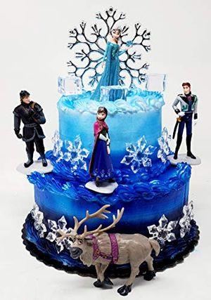 Frozen 23-Piece Elsa and Anna Birthday Cake Topper Set, Contrasting Spring Arendelle with Frozen Arendelle