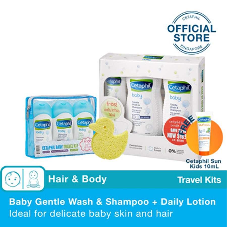 Cetaphil Baby Wash and Shampoo 230ml Twin Pack+Lotion OR Baby Shampoo + Wash +Lotion 50ml Travel Kit