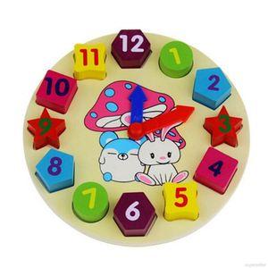 Wooden Clock Geometry Numbers Stacking Blocks Kids Toys