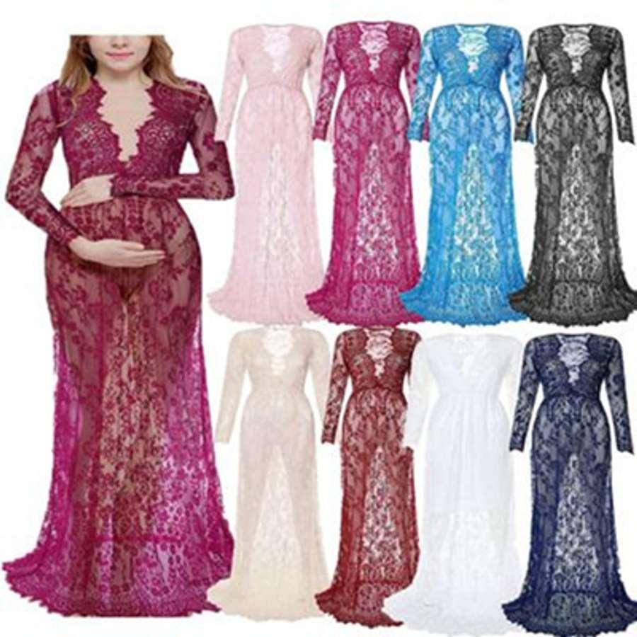Fashion Maternity Photography Props Maxi Maternity Gown Lace Maternity Dress Fancy Shooting Photo Su