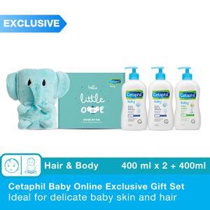 CETAPHIL BABY Exclusive Wash & Shampoo, 400ml x 2 + Lotion 400ml + Elephant Blanket