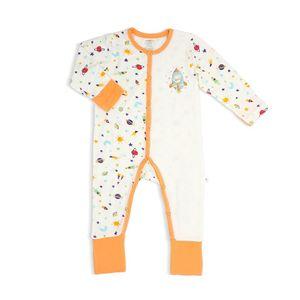 Spaceships (Orange)- Long-sleeved Button Sleepsuit with Folded Mittens & Footie (Spot Print)