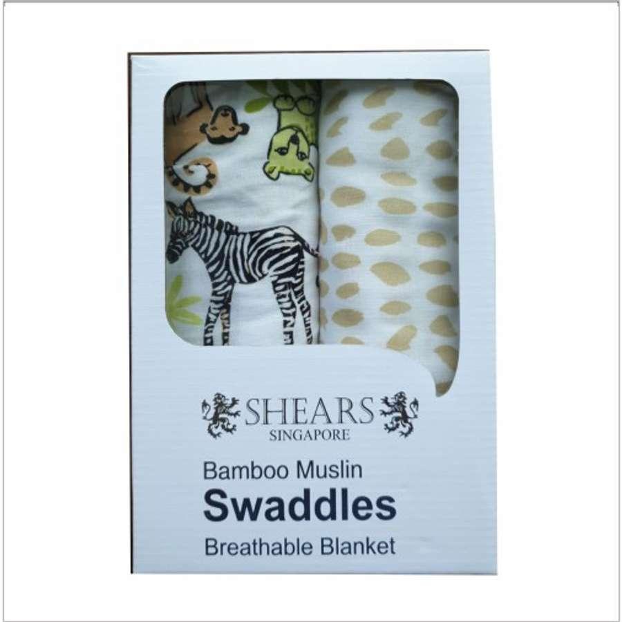Shears Baby Bamboo Muslin Swaddle Breathable Toddler Blanket Safari 2 Pcs Set
