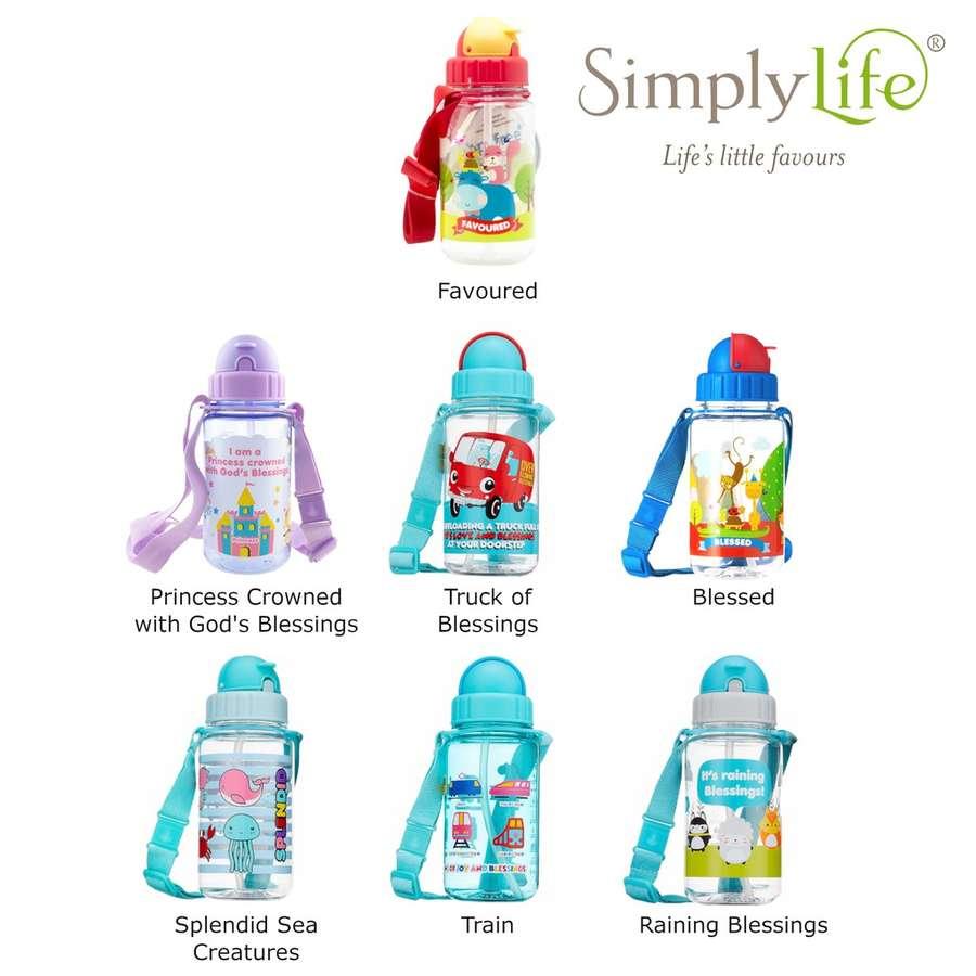 Simply Life - 350ml BPA-free Kids Tritan Water Bottle with Straw Cap and Strap | Children Boy Girl School Princess Car