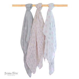 Bubba Blue Pink Bloom Bamboo 3pk Muslin Swaddle Wraps