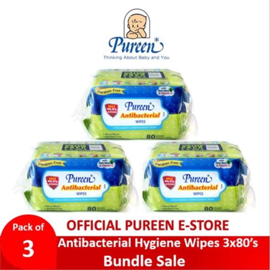 Pureen Antibacterial Hygiene Wipes 3x80's x 3 (Bundle Pack)