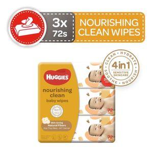 HUGGIES Nourishing Clean Baby Wipes 3 Packs x 72 Wipes