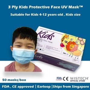 Wistech Kids Mask (Blue Design) 3 Ply Medical Grade Earloop Surgical Mask 50 pcs FDA CE Approved HSA Registered Medical Device