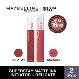 [Paket Hemat] Maybellline Superstay Matte Ink Initiator + Delicate Matte Lipstick - [Lipstik Matte Tahan Hingga 16 Jam] - Paket Make Up Lipstik Terbaik Maybelline