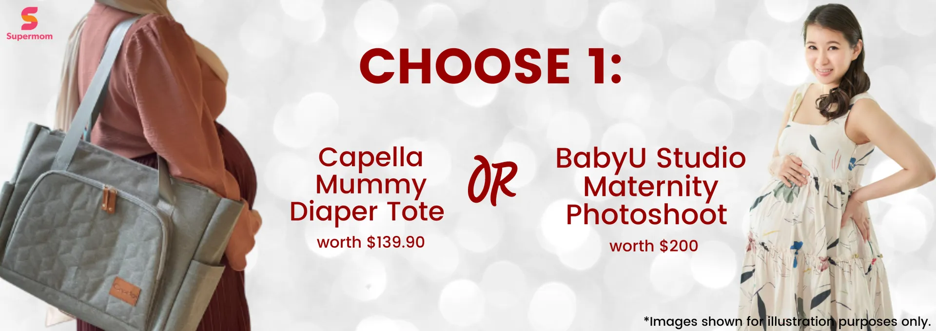 Supermom's giving away Capella Mummy Diaper Tote or BabyU Studio Maternity Photoshoot total worth $339.90