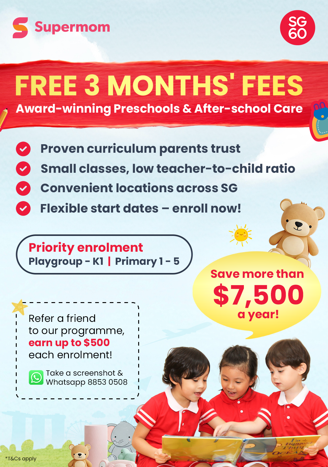 3 months free school fees by Supermom - preschool and after-scschool student care
