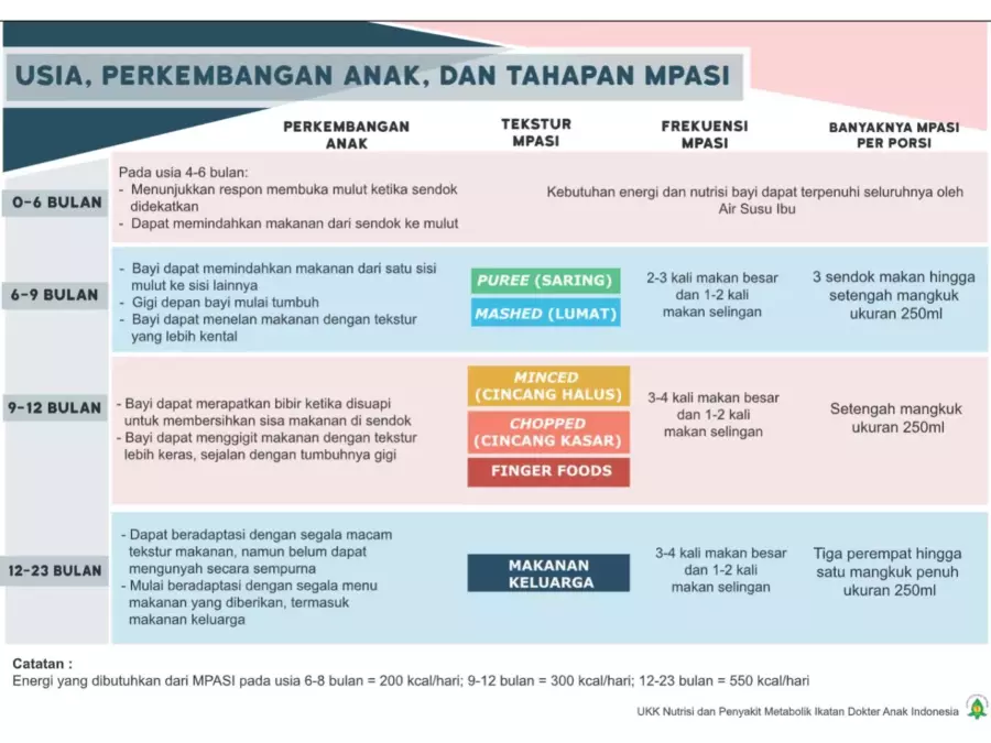 Tabel Porsi Makan Bayi Usia 6-24 Bulan, Ikatan Dokter Indonesia