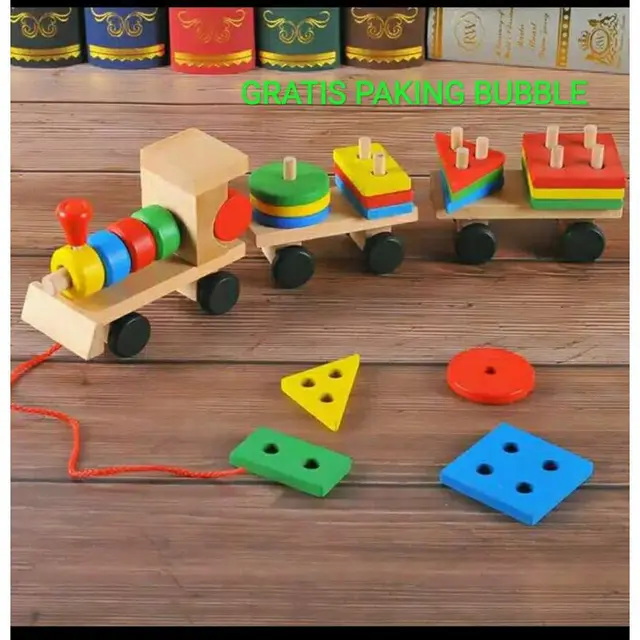 Goberhouse mainan kayu geometri Mainan bongkar pasang