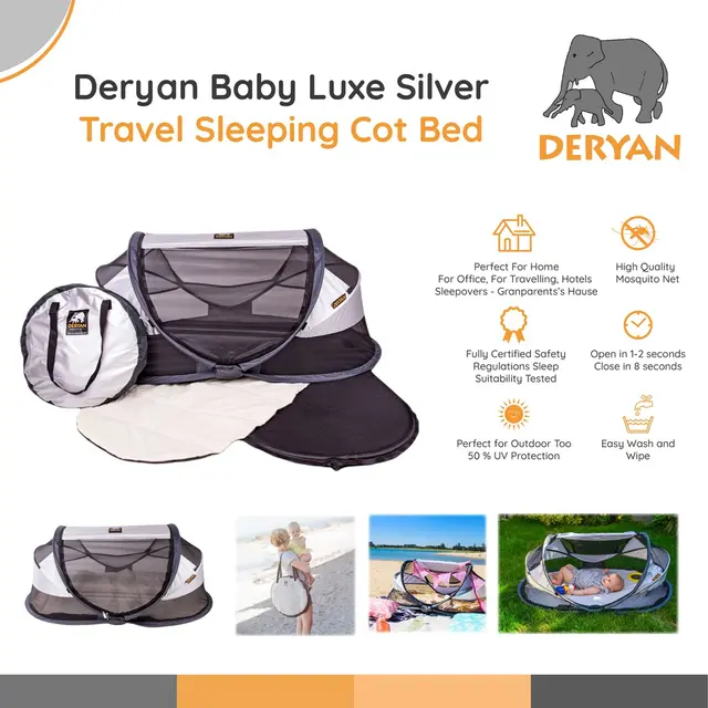 Deryan Baby Luxe Silver Travel Sleeping Baby Cot Bed